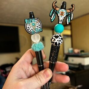 Wild and Free Western Refillable Beaded Pens - Black, White, Turquoise